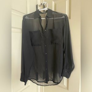 Buffalo by David Bitton Black Sheer Long Sleeve Blouse - Small